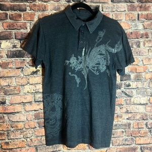 Aces & Eights Men’s collared shirt with light gray dragon print